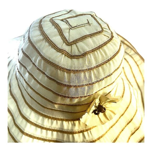 Vintage Fabric Cream and Brown Wide-Brimmed SunHat with wire edges to adjust OS main image 11
